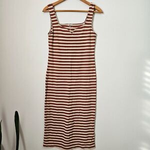 EUC LIKE NEW BILLABONG STRIPED SCOOP SPLIT V NECL TANK BODYCON MIDI DRESS SIZE L